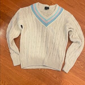 Vintage Club Room Cream Sweater with Blue and Pink‎ Accents